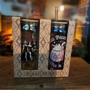 Set of 2 24oz Iridescent glass  cups with wooden lid and glass straw. Custom